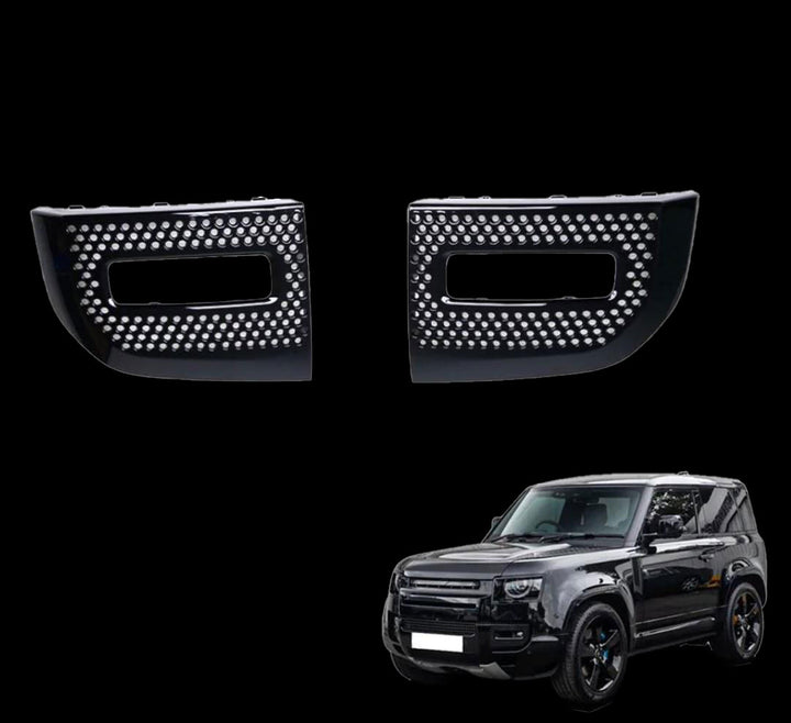 GLOSS BLACK FRONT LOWER FOG LAMP COVERS FOR LAND ROVER DEFENDER L663 2020-23