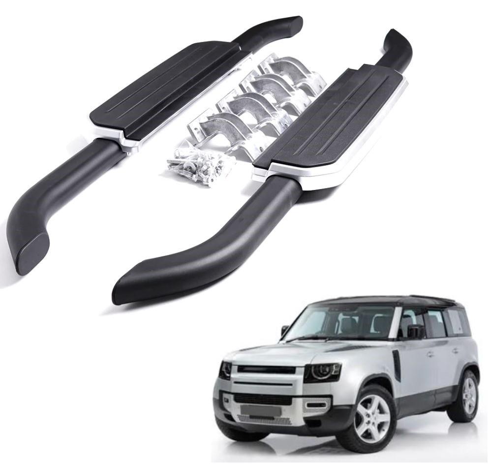 BLACK AND SILVER FIXED SIDE STEPS FOR LAND ROVER DEFENDER 90 2020-23 L663